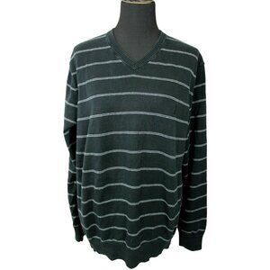Nautica Sweater size XL Mens Black Gray Striped V Neck